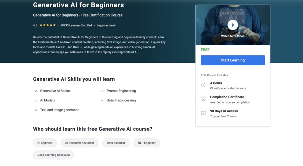 Course page titled “Generative AI for Beginners.”